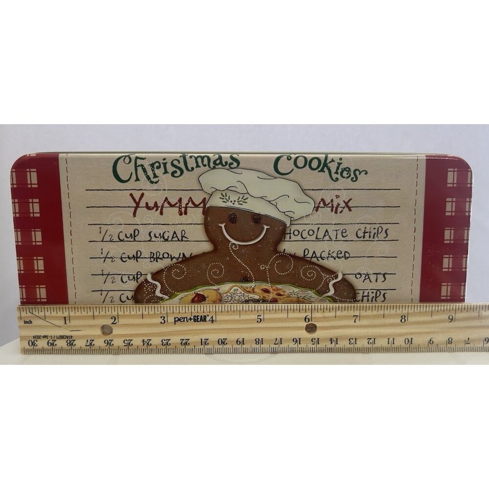 Vintage Holiday Christmas Cookie Tin Gingerbread Man Chef's Hat w/ Recipe Card - Picture 9 of 10